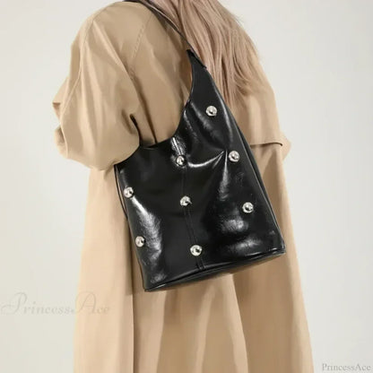 Rivet PU Bucket Shoulder Bag 2025