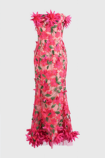 Adame 3D Floral Mesh Midi Dress