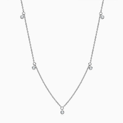 Rhodium Plated Sterling Silver Rolo Chain Dangle Moissanite Droplet Necklace