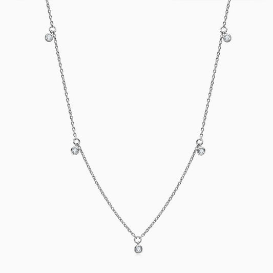 Rhodium Plated Sterling Silver Rolo Chain Dangle Moissanite Droplet Necklace
