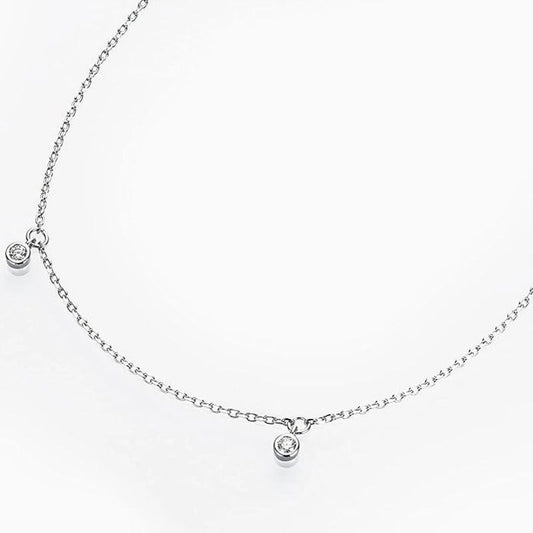 Rhodium Plated Sterling Silver Rolo Chain Dangle Moissanite Droplet Necklace