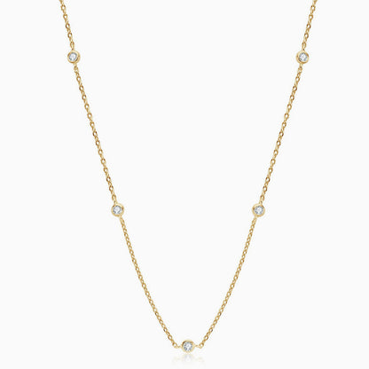 Rhodium Plated Moissanite Droplet Station Necklace with Rolo Chain in Sterling Silver