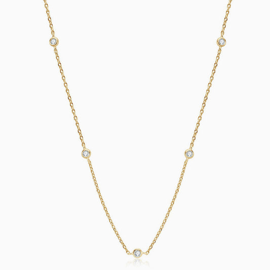 Rhodium Plated Moissanite Droplet Station Necklace with Rolo Chain in Sterling Silver