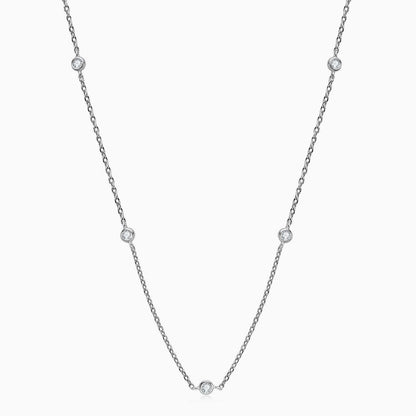 Rhodium Plated Moissanite Droplet Station Necklace with Rolo Chain in Sterling Silver