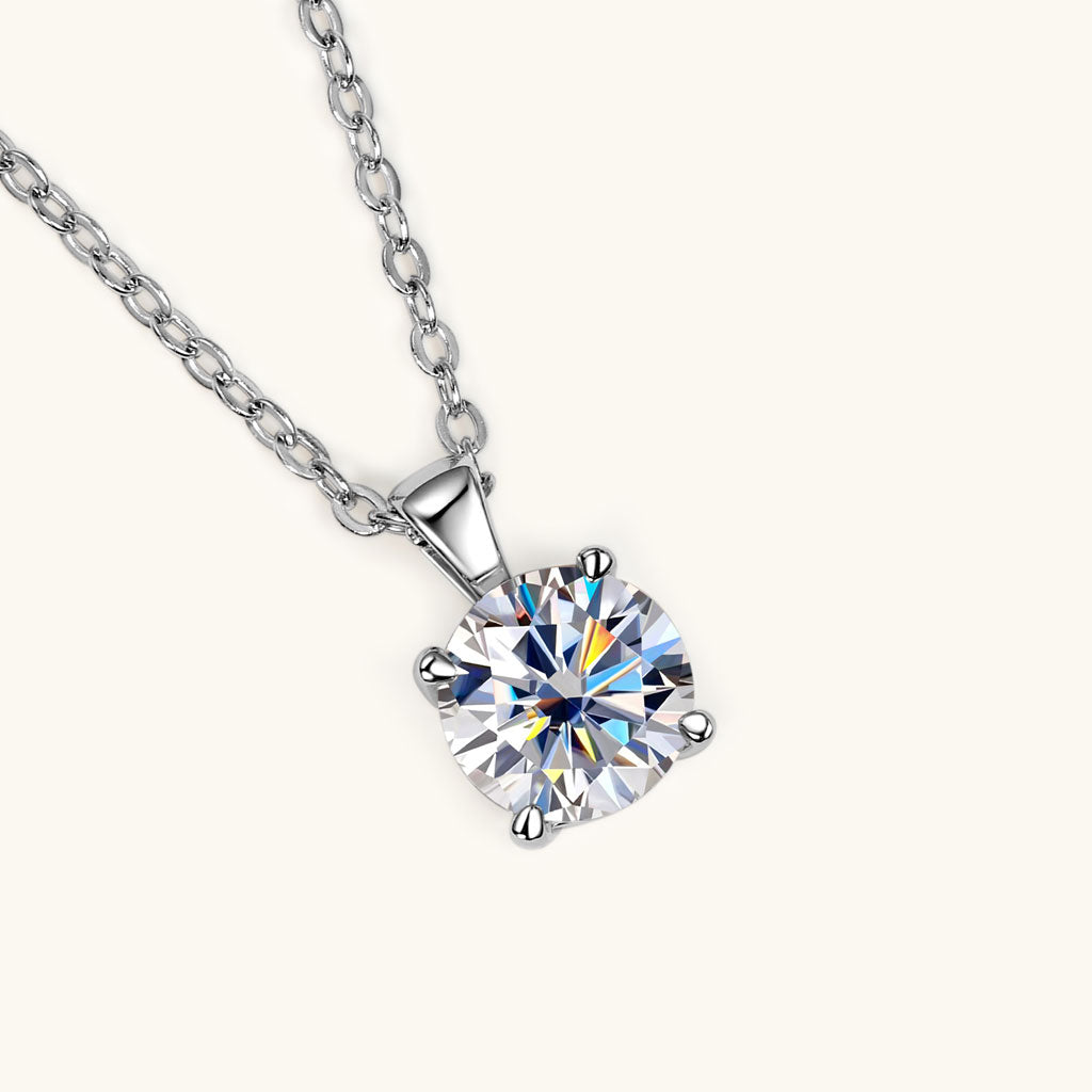 Rolo Chain Moissanite 1CT Solitaire Pendant Necklace in Sterling Silver