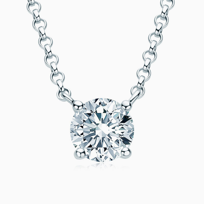 Rolo Chain Sterling Silver 1CT Moissanite Solitaire Pendant Necklace