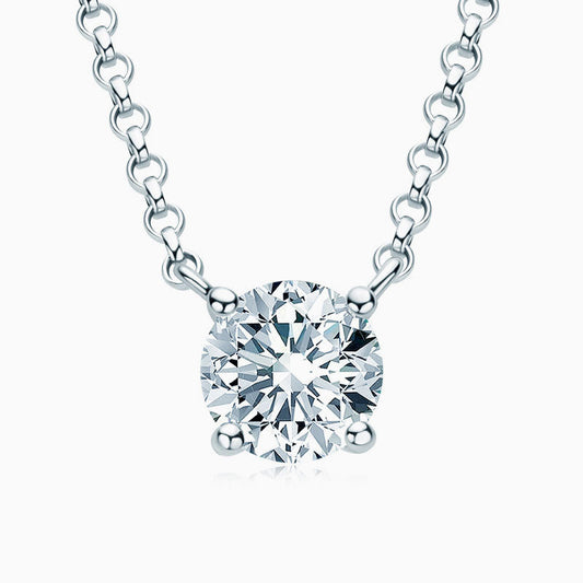 Rolo Chain Sterling Silver 1CT Moissanite Solitaire Pendant Necklace