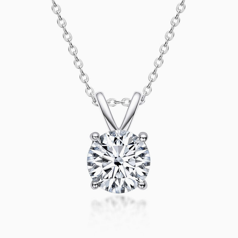 Rolo Chain Sterling Silver V Bail 1CT Moissanite Solitaire Pendant Necklace