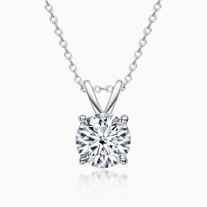 Rolo Chain Sterling Silver V Bail 1CT Moissanite Solitaire Pendant Necklace