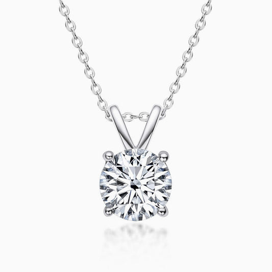 Rolo Chain Sterling Silver V Bail 1CT Moissanite Solitaire Pendant Necklace