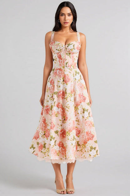 Aelin Pink Halter Print Midi Dress