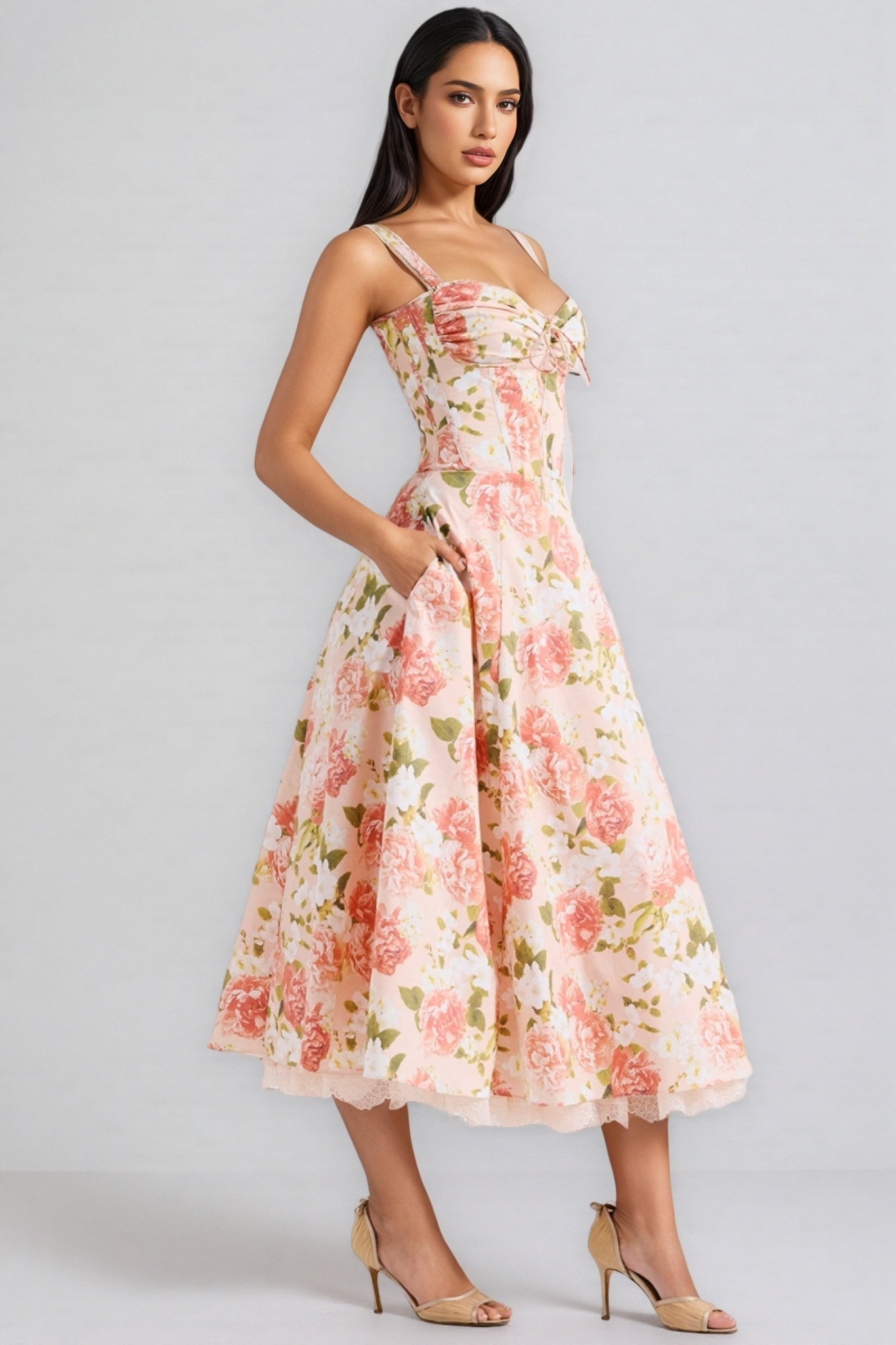 Aelin Pink Halter Print Midi Dress