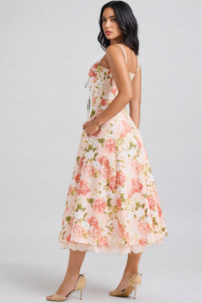 Aelin Pink Halter Print Midi Dress