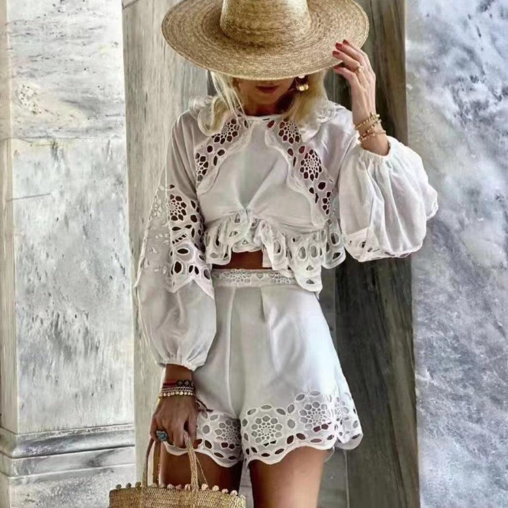 KittenAlarm - Roseanna Bishop Sleeve Crop Top & Mini Shorts Set