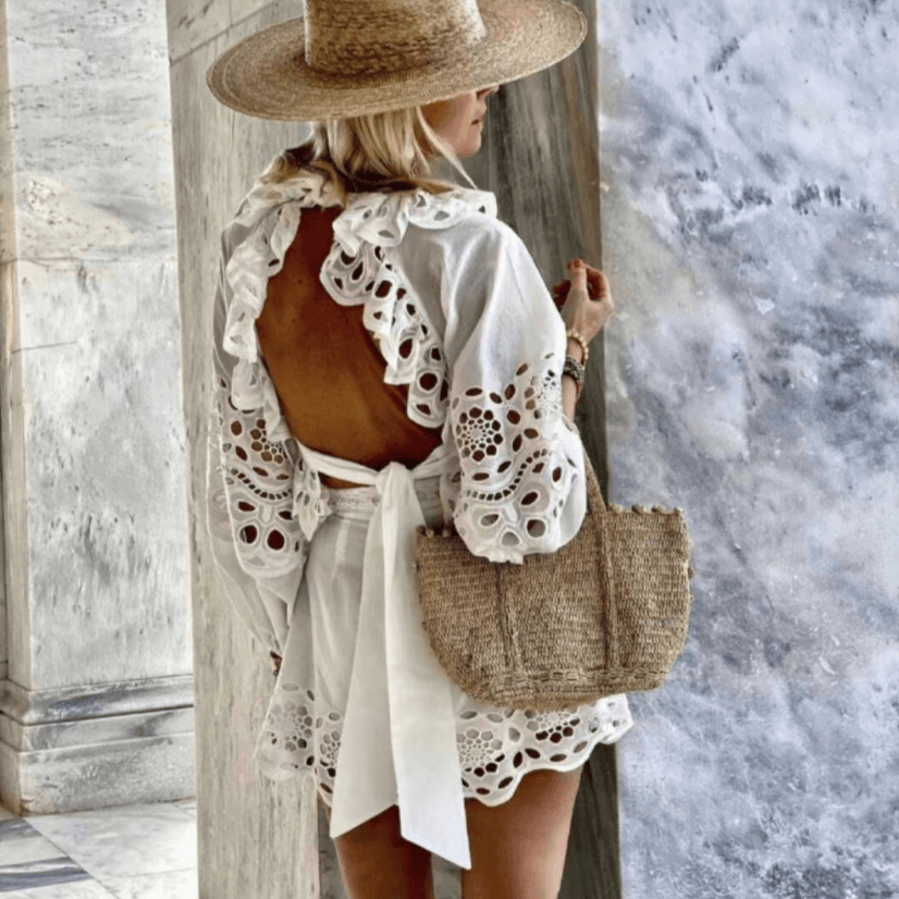 KittenAlarm - Roseanna Bishop Sleeve Crop Top & Mini Shorts Set
