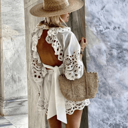 KittenAlarm - Roseanna Bishop Sleeve Crop Top & Mini Shorts Set