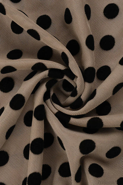 Round Neck Polka Dot Print Fitted Long Sleeve Tee