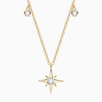 Rolo Chain Moissanite Starburst Pendant Necklace in Sterling Silver