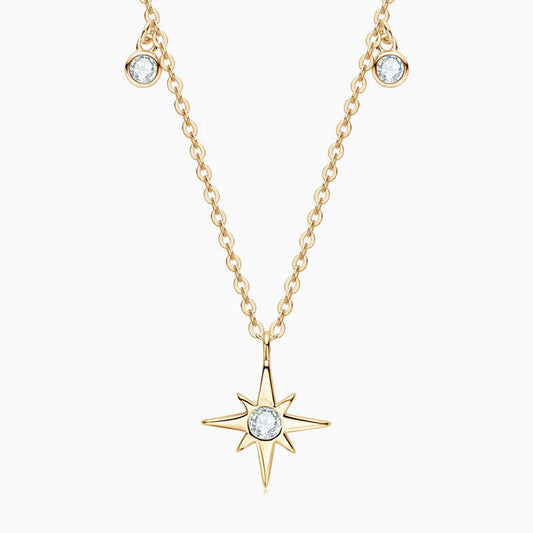 Rolo Chain Moissanite Starburst Pendant Necklace in Sterling Silver
