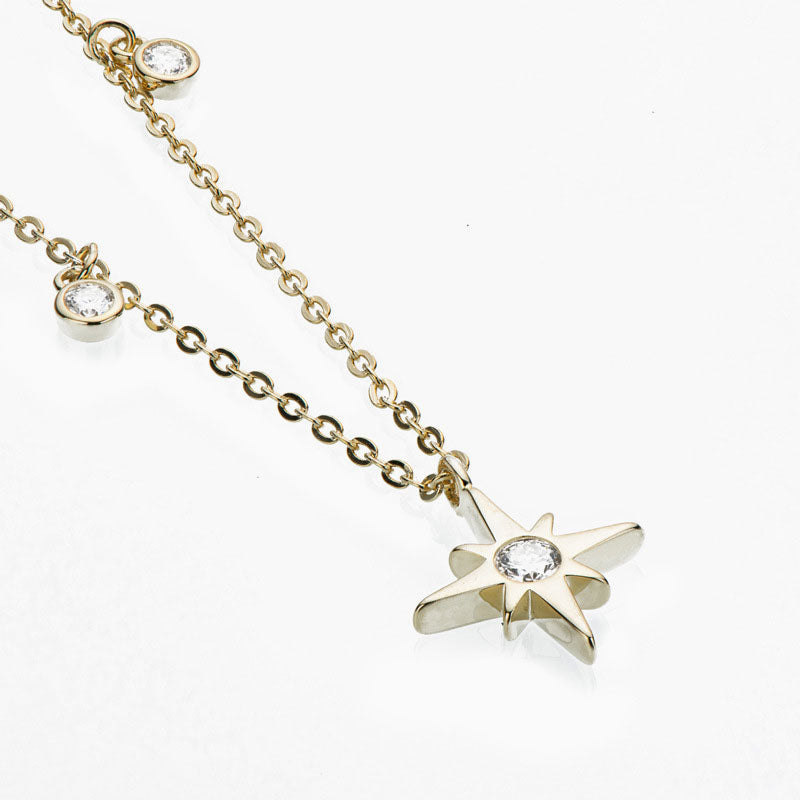 Rolo Chain Moissanite Starburst Pendant Necklace in Sterling Silver