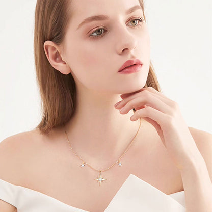 Rolo Chain Moissanite Starburst Pendant Necklace in Sterling Silver