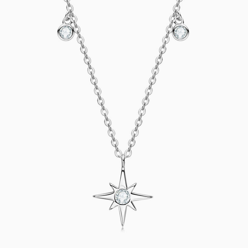 Rolo Chain Moissanite Starburst Pendant Necklace in Sterling Silver