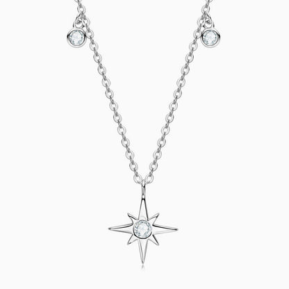 Rolo Chain Moissanite Starburst Pendant Necklace in Sterling Silver