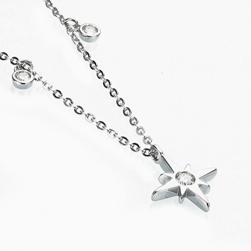 Rolo Chain Moissanite Starburst Pendant Necklace in Sterling Silver