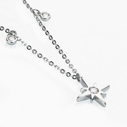 Rolo Chain Moissanite Starburst Pendant Necklace in Sterling Silver