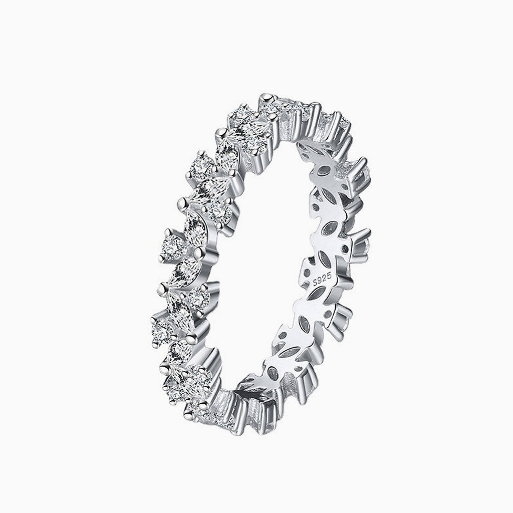 Petal Design Cubic Zirconia Rhodium Plated Sterling Silver Eternity Ring
