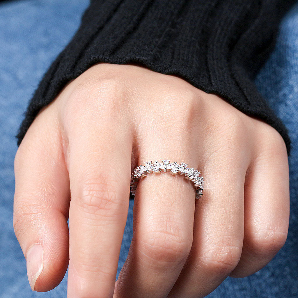 Petal Design Cubic Zirconia Rhodium Plated Sterling Silver Eternity Ring