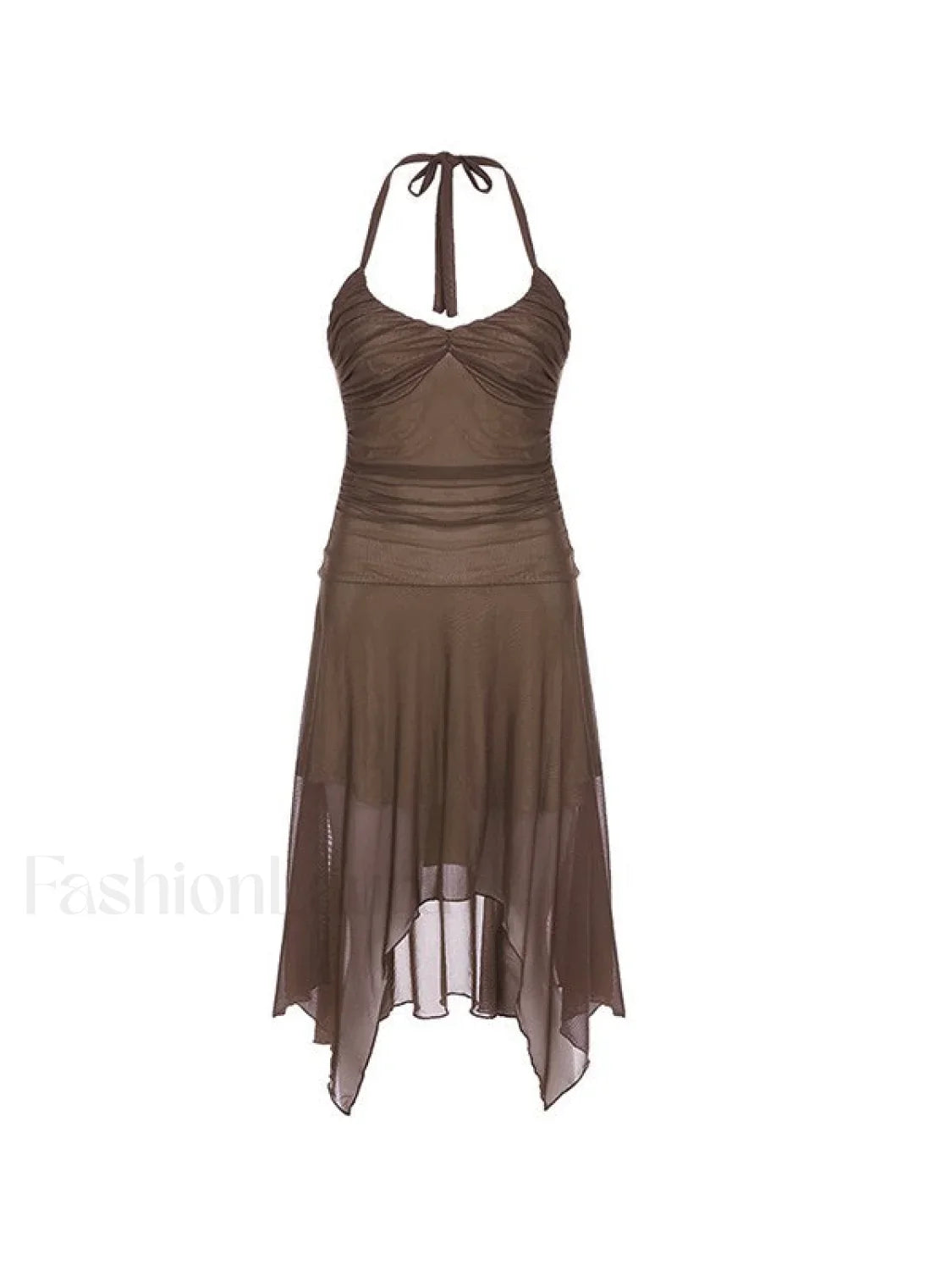 Ruched Asymmetric Halter Mini Dress