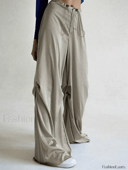 Ruched Drapey Casual Straight Leg Pants