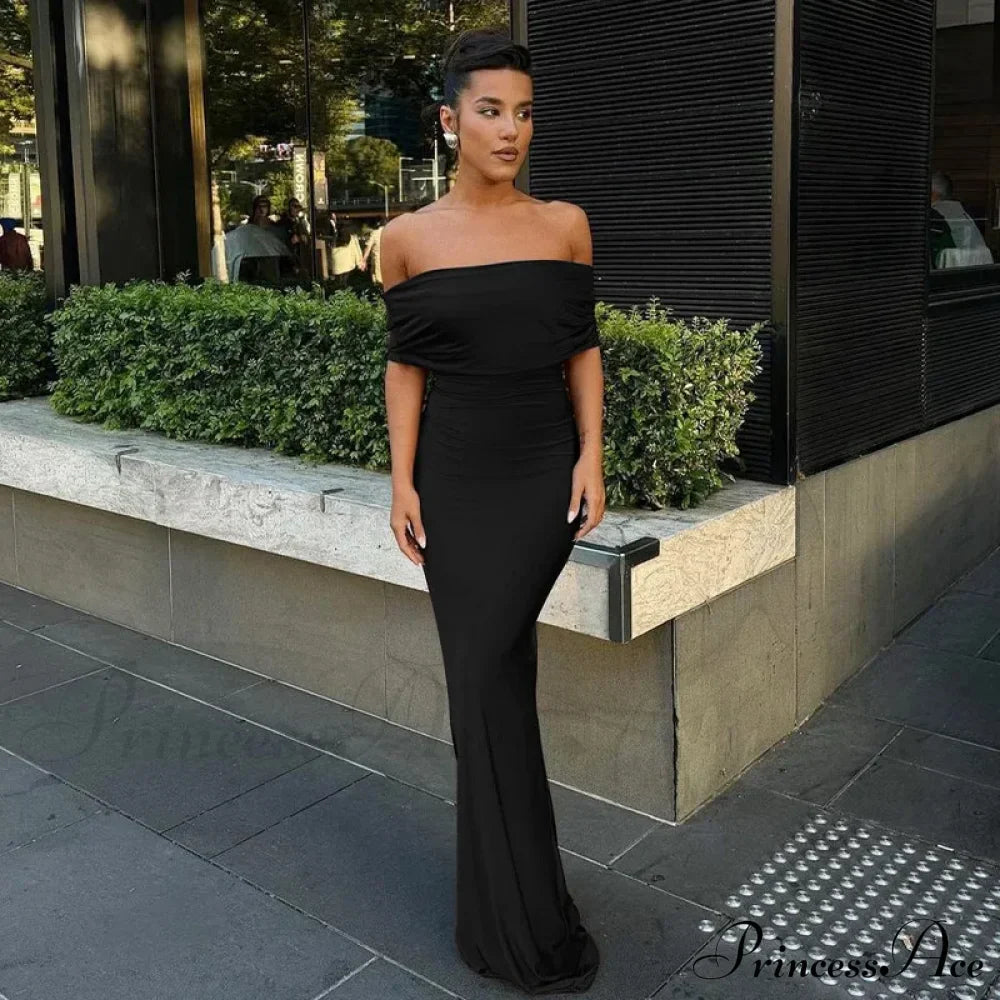 Ruched Off Shoulder Back Split Sexy Backless Maxi Dress