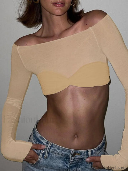 Ruched Off Shoulder Long Sleeve Crop Top