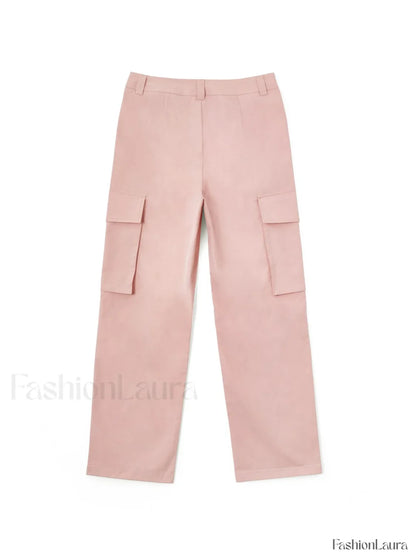 Ruched Pink Straight Leg Cargo Pants