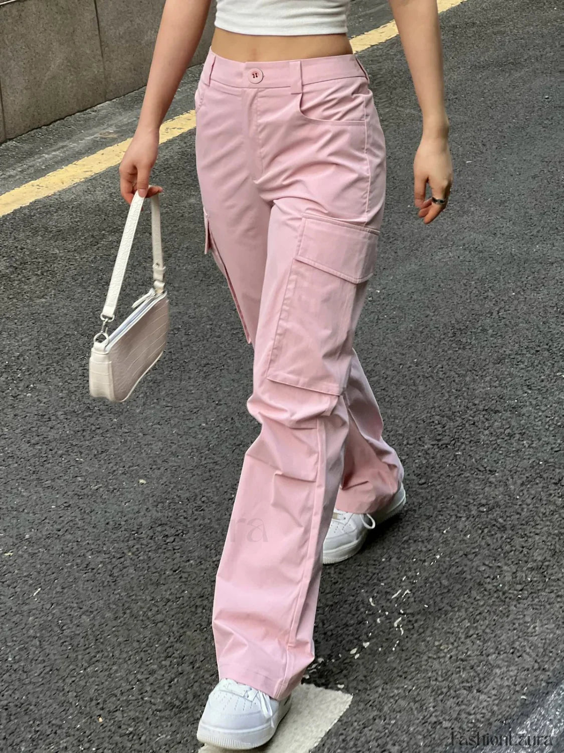 Ruched Pink Straight Leg Cargo Pants