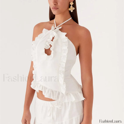 Ruffle Frill Cut-Out Crop Top