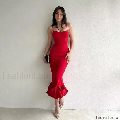 Ruffled Pencil Bodycon Midi Dress