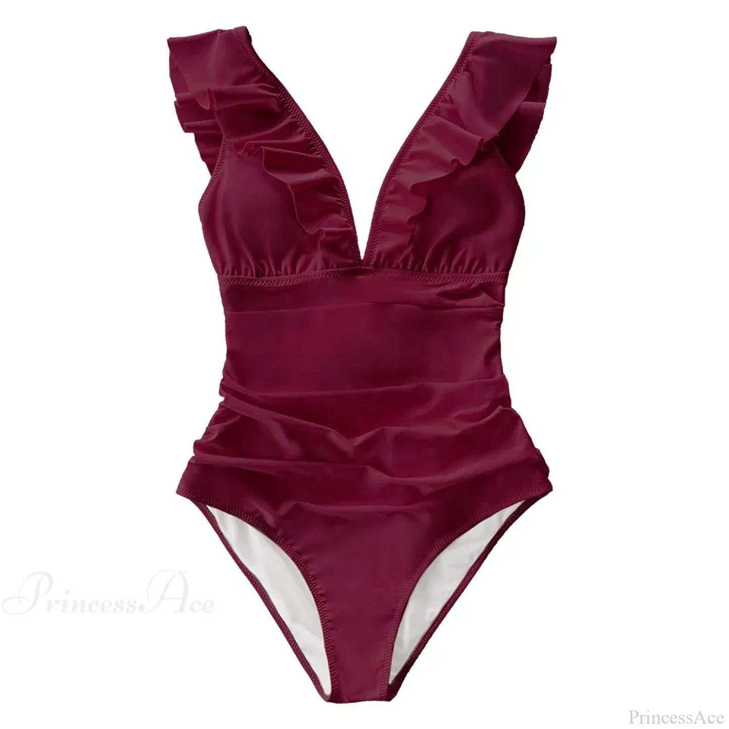 Ruffled V-neck Lace Up Monokini One Piece Set