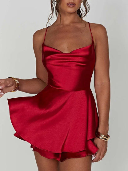 Satin Silk Women Cami Playsuit Dress Mini Romper for Summer