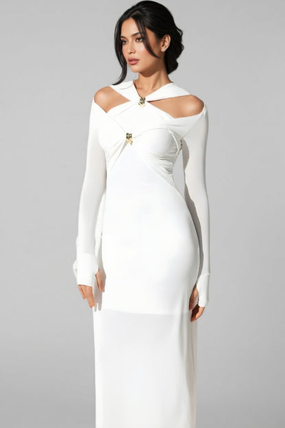 Solid Colour Strappy Maxi Dress-White