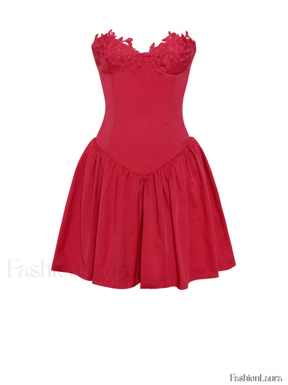 Sacha Red Lace Drop Graceful Waist Corset Puffy Mini Dress