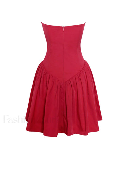 Sacha Red Lace Drop Graceful Waist Corset Puffy Mini Dress