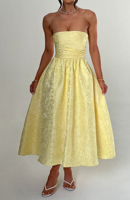 Celeste Strapless Brocade Midi Dress