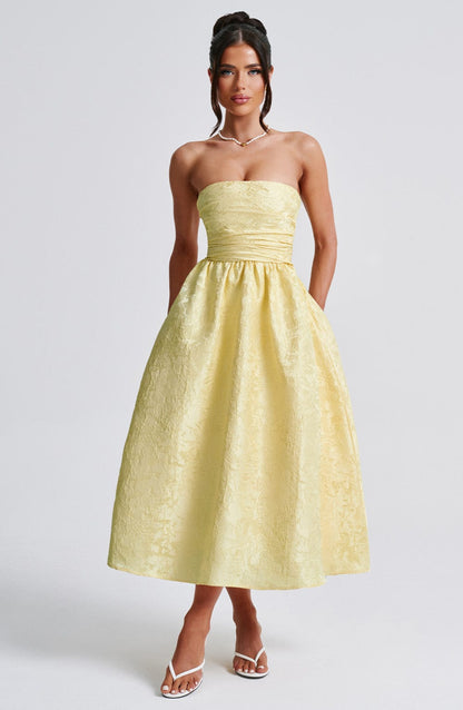 Celeste Strapless Brocade Midi Dress