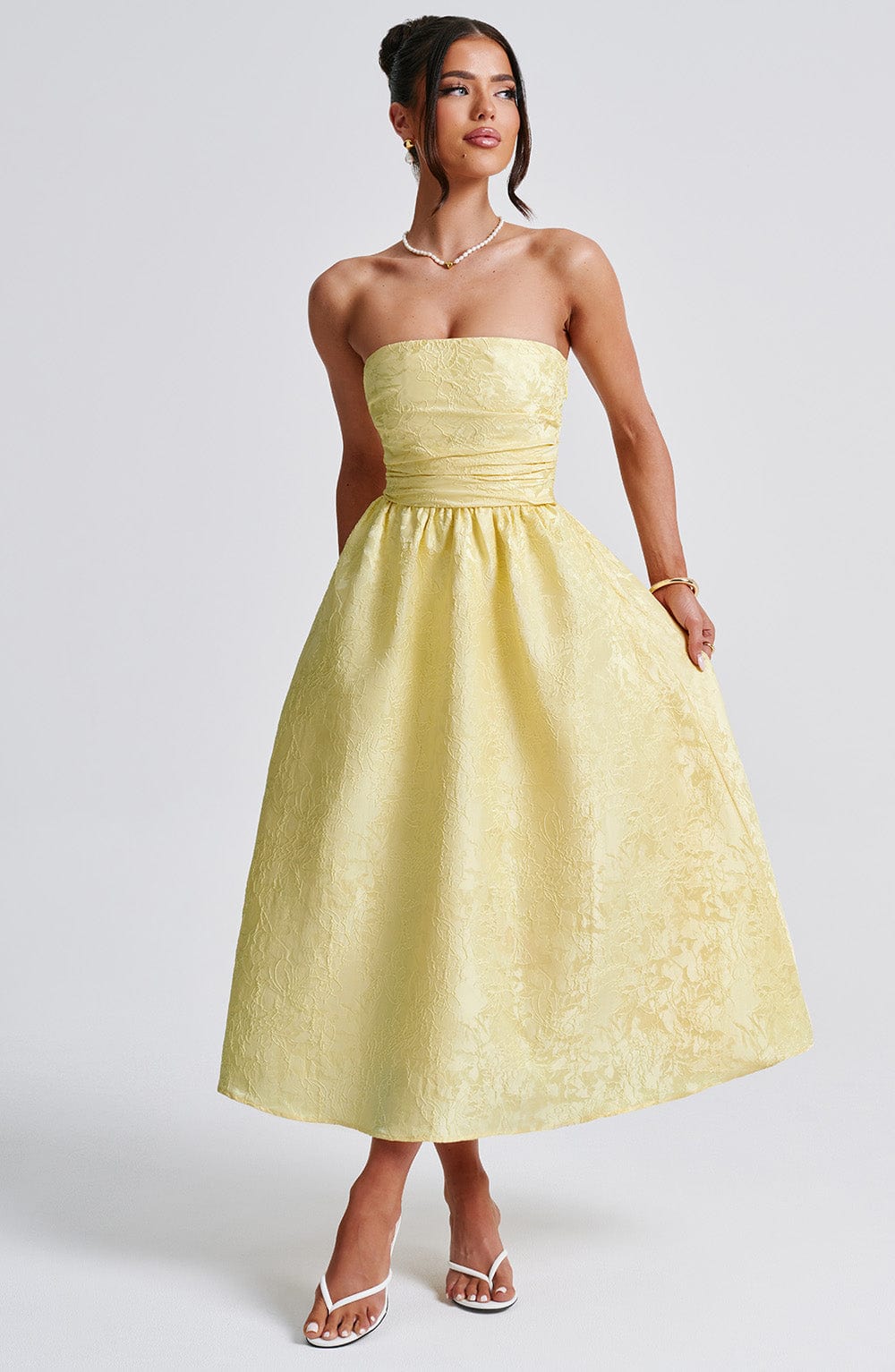 Celeste Strapless Brocade Midi Dress