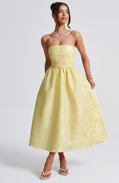 Celeste Strapless Brocade Midi Dress