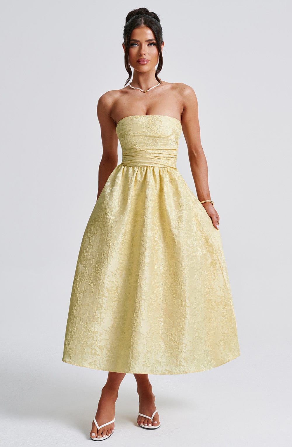 Celeste Strapless Brocade Midi Dress