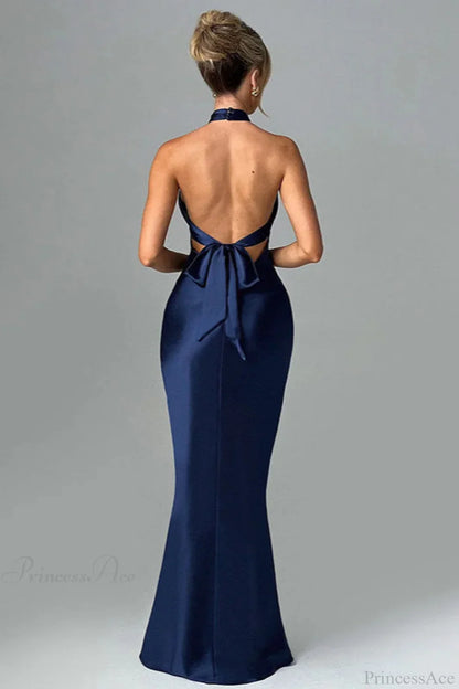 Satin Halter High Waist Fitted Party Dress
